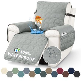 XINEAGE Clearance 100% Waterproof Recliner Chair Cover, Non Slip Covers for Recliner Chair with Pocket, Washable Dog Recliner Couch Cover with Elastic Straps (Light Gray, 23.6")