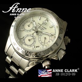 Anne Clark AM-1012VD-09 Women's Chronograph Diamond Wristwatch, Natural White Shell Dial, All Stainless, Gentle