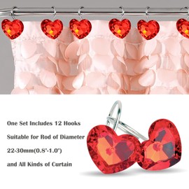 Valentine Red Shower Curtain Hooks Rust Proof Shower Curtain Rings Metal Decorative Bath Curtain Hooks Rust Resistant Bathroom Heart Shape Shower Curtain Rod Hooks Valentine's Day Deco Gift Set of 12
