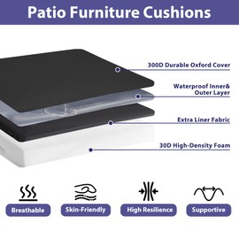 IPYNBAP Outdoor Chair Cushions Set of 4,Waterproof Outdoor Seat Cushions for Patio Furniture,Patio Chair Cushion with Handle and Ties, Square Out Door Chair Pads,18.5" x 16" x 3", Black