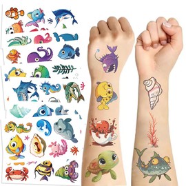 Ocean Life Temporary Tattoos for Teens - 10 Sheets Waterproof Sea Animal Stickers, Funny Body Art for Birthday Party Favors, Summer Camp Crafts & Under the Sea Goodie Bag Fillers