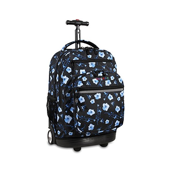 J World New York Sundance Rolling Backpack Girl Boy Roller Bookbag, Night Bloom, One Size