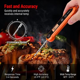 ThermoPro ThermoPro TP03H Digital Instant Read Meat Thermometer for Grilling Waterproof Kitchen Food LCD Thermometer with Calibration & Backlight Smoker Oil Fry Candy Thermometer