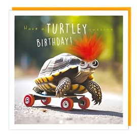 Funny Boys Birthday Card for Him - Humorous Skateboarding Tortoise Design - Turtley Awesome - Embellished with Googly Eyes - Made in the UK - Eco-Friendly