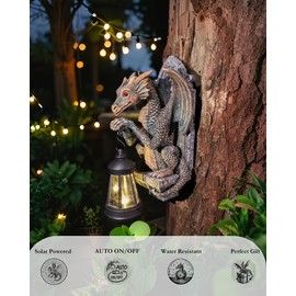 Dragon Statue Solar Lantern for Garden Décor, Dragons Figurine Night Light, 10”Outdoor Decorative Lamp, Mountable on Trees/Walls/Fences. Birthday/Housewarming Gifts for Dragon Fans (Antique Bronze)