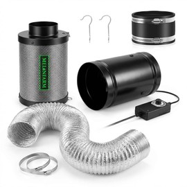 MELONFARM 4 Inch Variable Speed Inline Fan & Carbon Filter Air Filtration Kit, Quiet Ventilation System for Grow Tents, Hydroponics, Odor Control, with 8 ft Ducting and Rubber Coupler
