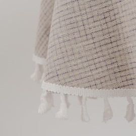 YZKITM Small Rustic Farmhouse Round Tablecloth Soft Thick Burlap Doily Washable Dust-Proof Fabric Tassel Table Cover for Nightstand Dinning Room Tabletop Decoration 24 Inch Off White and Grey