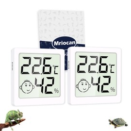 Mriocan Thermometer/Hygrometer, For Reptiles, High Precision, Terrarium Monitoring, Cute Design, Ultra Small, For Both Magnets & Stands, For Breeding Boxes, Vivarium Thermometer, Hygrometer, HD LCD