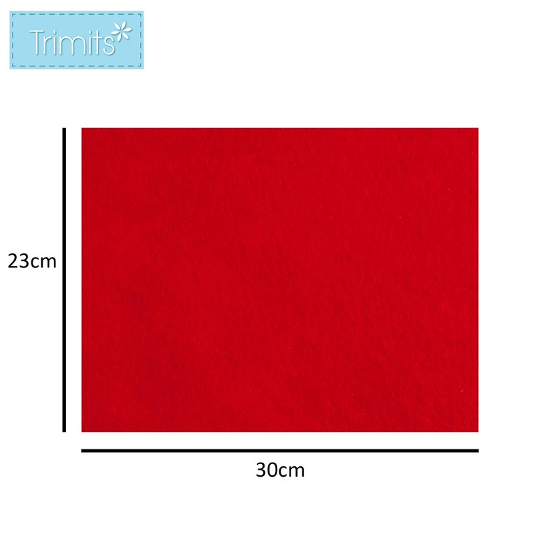 Trimits Craft Felt, 10 Pack, Red, 23 x 30cm