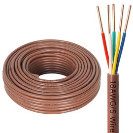 Thermostat Wire - 18/5 75FT Solid Copper 18 Gauge 5 Conductor Power Circuit Cable for Heating & air Conditioning Equipment, doorbells and Other Indoor/Outdoor Low Voltage Applications Use