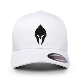 Dion Wear Men's Baseball Cap Spartan Warrior, Mid Profile, White Hat with Black, Small/Medium