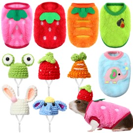 Clysee 10 Pcs Cute Guinea Pig Stuff Includes 5 Mini Hats Elephant Rabbit Frog Carrot Strawberry Hats with 5 Guinea Pig Clothes with Adjustable Strap Small Animal Vest for Guinea Pig Hamster Bunny