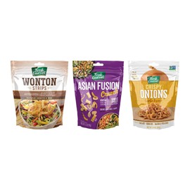 Fresh Gourmet Garlic & Asian Crunch Variety Pack includes Garlic Pepper Crispy Onions, Wonton Strips & Asian Fusion Crunch Perfect for Salads, Stir-Fries & More, 3.5 oz Each (Pack of 3)
