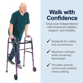 Lumex ColorSelect Walkers for Seniors, Rolling & Folding Adult Walker with Wheels, Plum