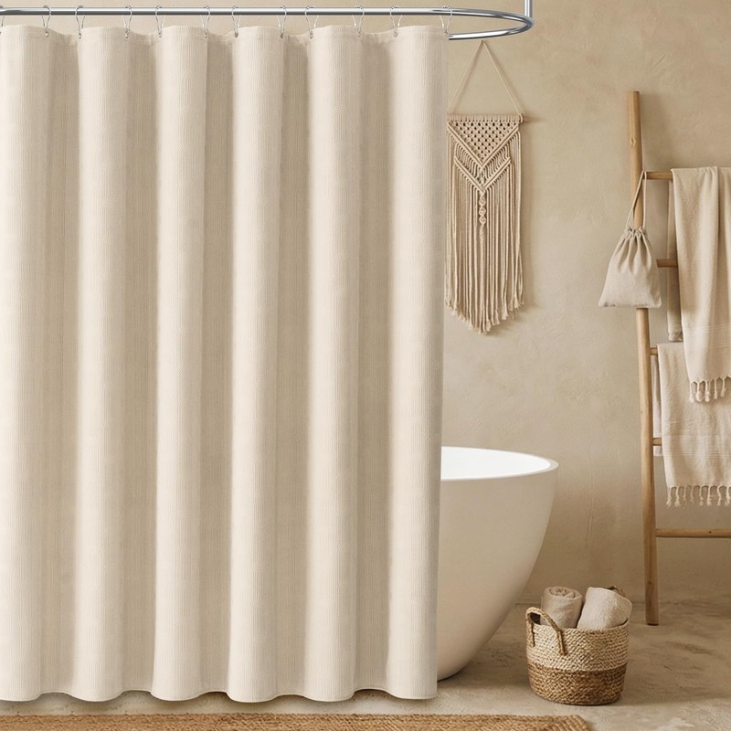 BTTN Cream Arch Textured Waterproof Fabric Shower Curtain Set, 72x72,