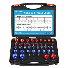 FANOVO Nut and Bolt Thread Checker, 44pcs Threaded Inspector, 23 Inch & 21 Metric Box Set Screw Thread Bolt Nut Head Size Measuring Gauge Identifier Finder Tester Tool, for Size Check in Narrow Areas