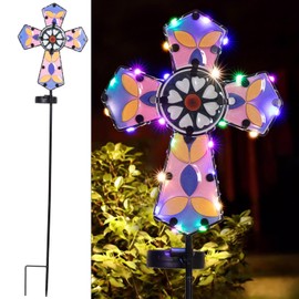 Solar Cross Garden Stake Lights 38inch Colored-Painted Outdoor Waterproof Memorial Garden Decor 2 Lighting Modes Cemetery Decorations for Grave for Remembrance Gifts & Sympathy Gifts