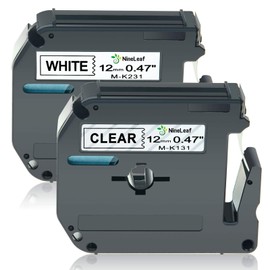 NineLeaf 2 Pack Compatible for Brother P-Touch M Tape MK131 MK231 M-K231 M231 Black on Clear/White Label Tape 1/2'' 0.47 inch (12mm) x 26.2 ft 8m Work with PT-M95 PT-90 PT-70BM PT-65 PT-85 Label Maker