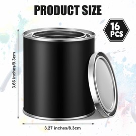 Vesici 16 Pack Metal Paint Cans with Lids 0.84 Pint Paint Can Empty Unlined Can Small Multipurpose Metal Pail Buckets Storage Containers for Crafts DIY Project Adhesives(Black)