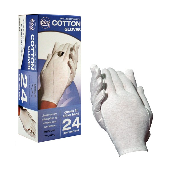 Cara Moisturizing Eczema 100% Premium Cotton Gloves, Medium, White, 24 Pair