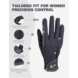 Harrison Howard Women Horse Riding Gloves Comfortable Grip for Gardening, Running Lightweight Equestrian Riding Gloves Black L