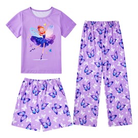 Fanient Girls Pyjamas Sets Butterfly Fairy Printed Sleepwears Short Sleeve Pyjamas for Girls 7-14 Years