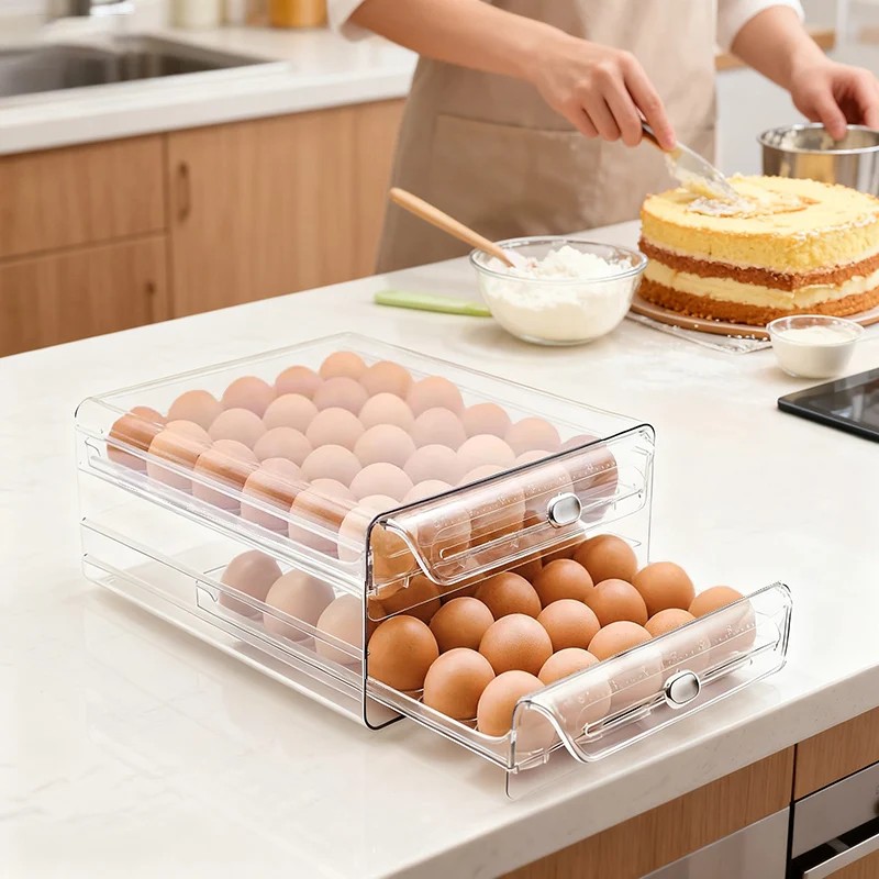 Double-drawer Refrigerator Egg Storage Box Can Keep Eggs Fresh Transparent