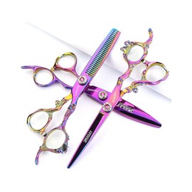 SHARONDS Purple Professional Hairdressing Scissors (6-inch, 3pc) - Modern Stainless Steel Hairdresser Hairstylist Cutting & Thinning Scissors