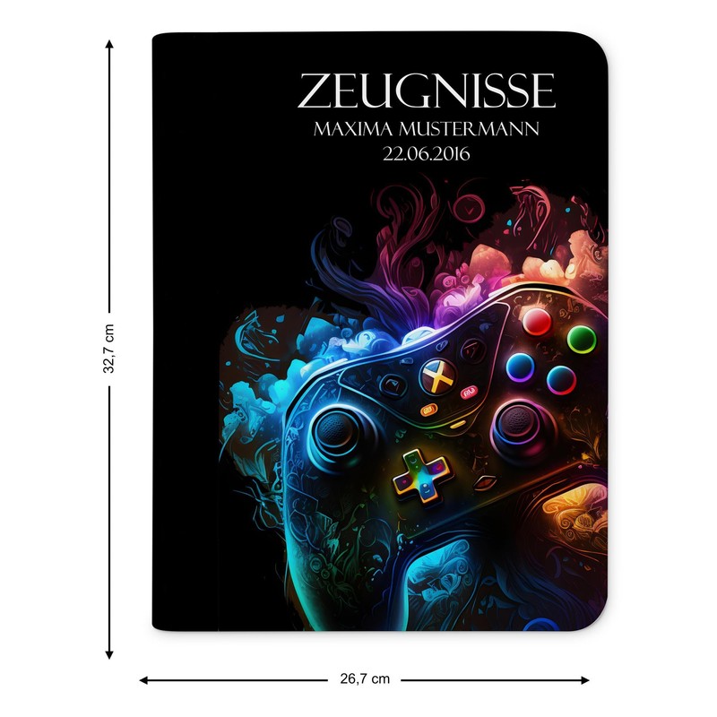 CreaDesign, Children's Certificate Folder with Name, Gamer Motif without Transparent