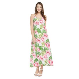 Matchable Family Hawaiian Luau Sweetheart Maxi Dress, Lotus and Orchid, Women, Large