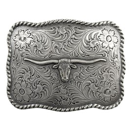 H8143 Western Antique Silver Texas Longhorn Steer Head Belt Buckle (Antique Silver)