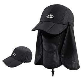 Adult Baseball Cap, 3 in 1 Foldable Peaked Cap with Face and Neck, UV Protection, Hiking Fishing Hat, Summer Hat, Safari Hats, Baseball Cap for Men and Women, black