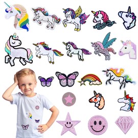 VAVICRAP Unicorn Iron-On Patches, Pack of 20 Iron-On Patches, Girls Unicorn Iron-On Patches, Iron-On Patches, Children's for T-Shirt, Jeans, Clothing, Bags, Hats