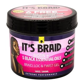 African Anti Aging It's Braid Braid, Loc, & Twist Gel With Biotin + 5 Black Essential Oils 10 Oz (Pack of 1)