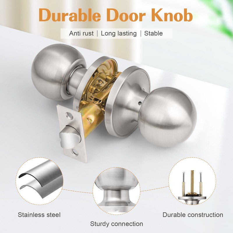 Probrico Round Passage Door Knobs Handles for Hall/Closet Brushed Nickel