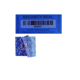TamperSeals Group - 100 Pcs Blue 25x60mm Non-Transition Barcode Tamper Proof Labels Seal Tamper Proof Security Seals - VoidOpen