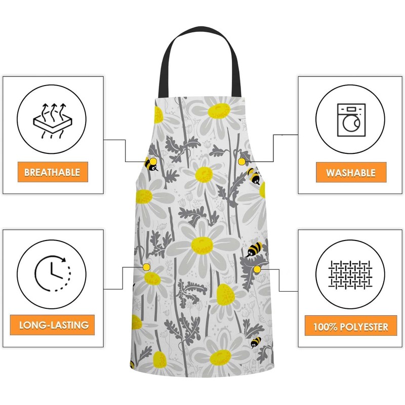 BGBDEIA Bees and Chamomile Kitchen Apron for Women Men, Adjustable