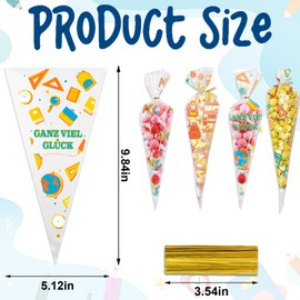 ABTOLS 100PCS Triangle Back to School Cellophane Treat Bags, First Day of School Cellophane Goodies Bag Colorful Stationery Letter Clear Treat Bags with Twist Ties for School Party Favor Supplies