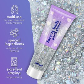 Holographic Face Glitter Gel, 120ml Body Shimmer Makeup for for Hair, Face, Arm, Nail, Eyeshadow, 2 Jars Long Lasting Waterproof Iridescent Sequins Party Glitter for Rave Festival (Silver & Pink)