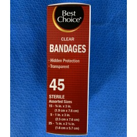 Best Choice 20093 Clear Bandages Assorted Sizes, Box of 45 Bandages