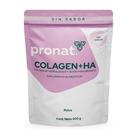 PRONAT | Colágeno Hidrolizado + Ácido Hialurónico, Suplemento Alimenticio, Sabor Natural, Bolsa con 500 gramos