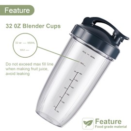 Equust 6-pieces Blender Replacement Parts, 32oz & 24oz Cups Extractor Blade with Stay-fresh Lid To-Go Lid and Lip Ring, Replacement Cups for Nutri Bullet Blenders 600w & Pro 900w