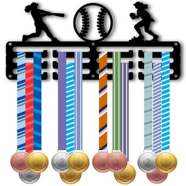 CREATCABIN Softball Medal Holder Medal Display Hanger 3 Rows 12 Hooks Small Metal Sports Awards Ribbons Organizer Storage for Wall Mount Hold 40+ Awards Athletes Players Home Badge 11.4x5.1 Inch