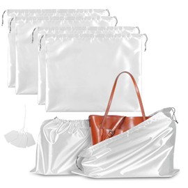 4 Pack Dust Bags for Handbags, Dust Cover Bag for Handbags Purses Cloth Shoes, Silk Large & Middle Daily Travel Storage Pouch Dustproof Drawstring Bag (White, 2 PCS, 24 x 20", 2 PCS, 19.5 x 16")