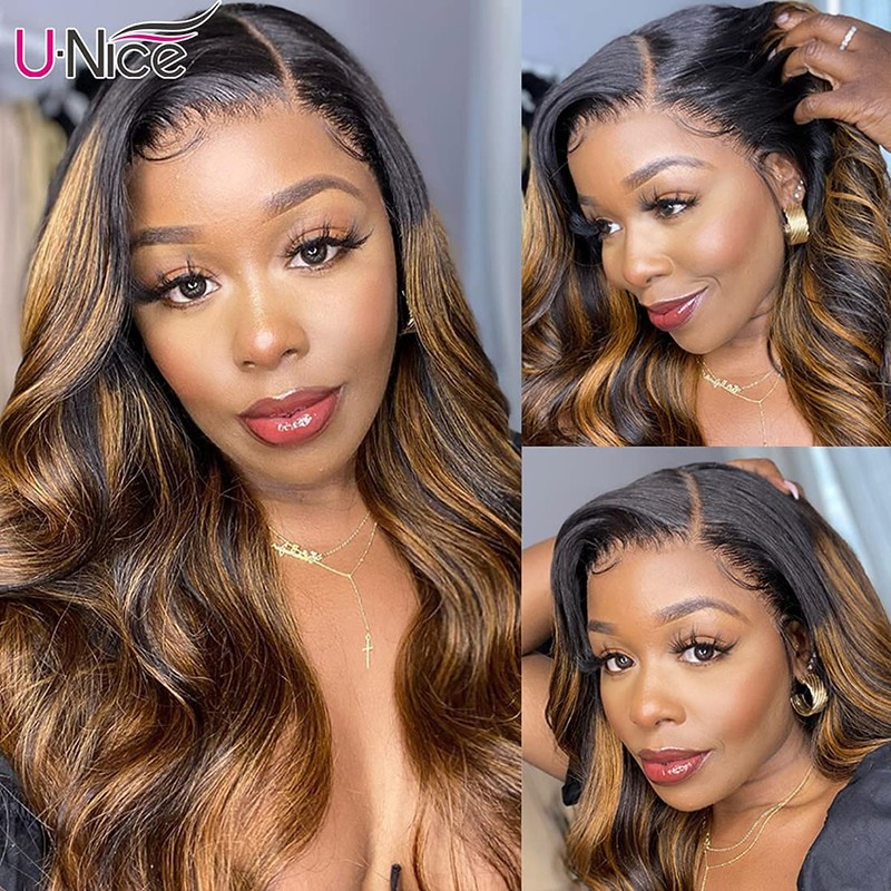 UNICE Brown Highlight Body Wave Human Hair 3 Bundles with