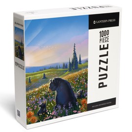 Lantern Press 1000 Piece Jigsaw Puzzle, Lithograph, Bear Family in Field,