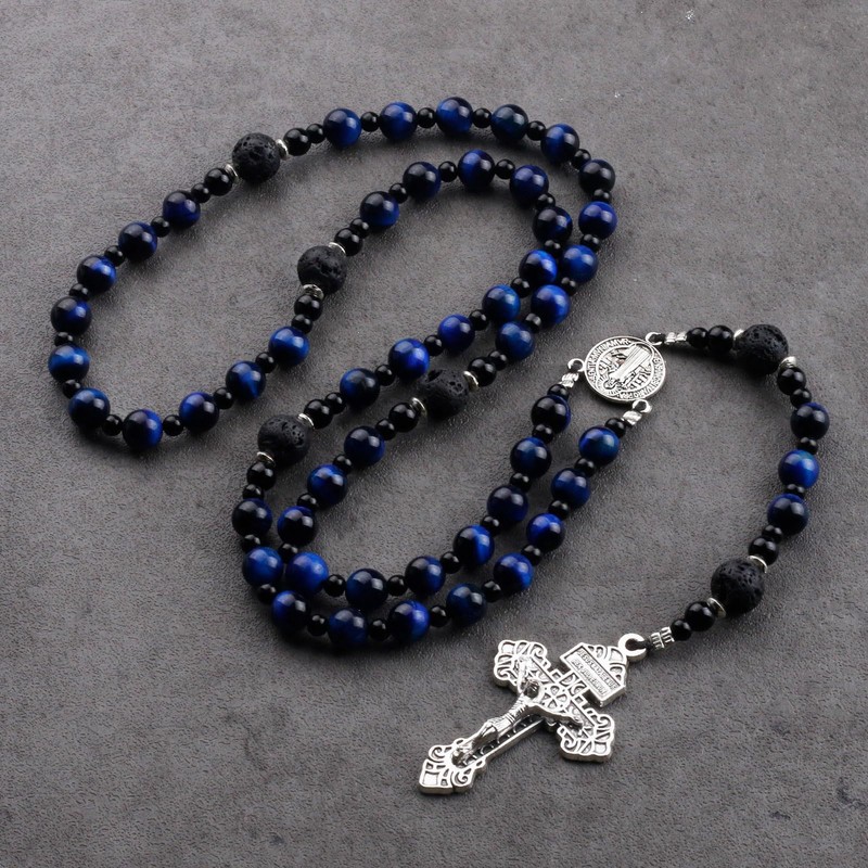 Luomu Lava and Tiger's Eye Stone Rosary 8mm Beads St