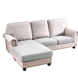 Deep Dream Sectional Couch Cover, Stretch Couch Covers for 3 Cushion Couch, Sofa Covers L Shape Washable, Couch Cushion Covers for Sofa for Pets Dogs Kids (2 Seater + 1 Chaise, Light Grey)