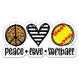 Peace Love Softball Sticker - 5" Laptop Sticker - Waterproof Vinyl for Car, Phone, Water Bottle - Softball Decal