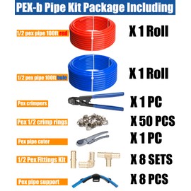 WHK PEX Pipe 1/2" Inch PEX Tubing Plumbing Pipe 2x100ft Pex-b Pipe Blue & Red Each 100ft for Cold and Hot Water